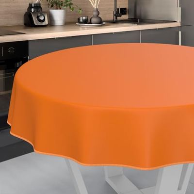 ANRO Nappe en Toile cirée Lavable, pour Table de Jardin, extérieur et intérieur, Ronde, 140 cm, avec Ourlet, Oranges