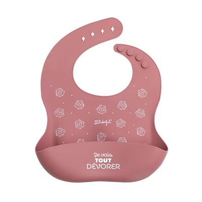 Mr. Wonderful - Bavoir en silicone rose - Je vais tout dévorer - Il n'absorbe ni les odeurs ni les taches - Avec design ajustable