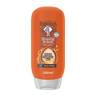 Le Petit Marseillais | Après-Shampooing Nutrition Intense Huile d'Argan Bio (flacon de 200 ml) – Soin cheveux sans silicone pour cheveux très secs – 95 % d'ingrédients d'origine naturelle