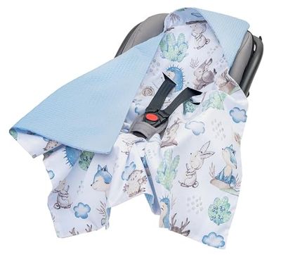 Medi Partners nid d'ange Bebe été Couverture enveloppante Bébé Siege Auto 85x85cm Couvertures Bebe nid d'ange Une Douce Oeko-Tex Moelleuse pour landaus (Cerf et hérisson avec Gaufre Bleu Clair)