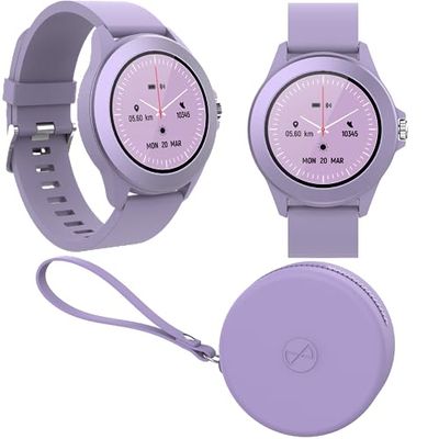 FOREVER Colorum CW-300 Smartwatch Redondo Púrpura - Reloj Contador de Pasos y Calorias con pulsómetro a Monitor de sueño - Larga duración de batería - Reloj Inteligente Mujer Hombre para Android/iOS
