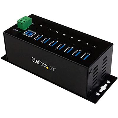 Startech.com HUB Industriale USB 3.0 a 7 Porte, Perno e con centratore USB 3.0 con ESD 350W e Protezione da Sovratensioni, Montabile DIN