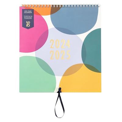 Busy B - Calendario familiar semanal de mediados de año de 13 meses, de agosto 2024 a agosto 2025, con cinco horarios y 13 compartimentos mensuales - Lunares