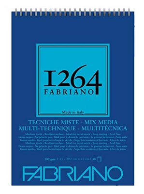 Fabriano Honsell 19100644 – Fabriano Mix Media spiralblock 1264, 300 g/kvm, DIN A3, 30 ark naturvitt, medelkornigt papper, syrafritt, lämpligt för alla olika tekniker