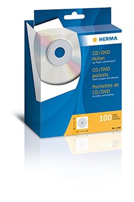 Herma 1140 CD DVD fodral (124 x 124 mm) vit, 100 stycken, av papper, med synfönster, självhäftande baksida