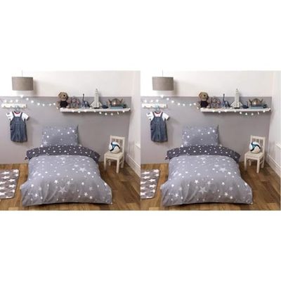 Dreamscene Galaxy Stars Duvet Cover with Pillowcase Reversible Charcoal Bedding Set, Silver Grey - Junior/Cot Bed (Pack of 2)