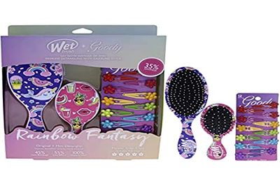 Wet Brush Rainbow Fantasy Goody Kit By For Unisex - 3 Pc 1 Mini Detangler, 1 Original Detangler, 12X Flower Snap Clips