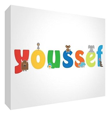 Little Helper ozdoba ścienna "Prezent dla niemowląt/chrzest, możliwość personalizacji z imieniem dziecinnie prosty Youssef 7,4 x 10,5 x 2 cm wielokolorowa