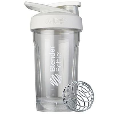 BlenderBottle Strada Shaker Cup, Wire Mixball For Protein Shakes and Pre Workout, 710ml, White