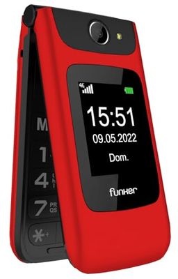 Funker C200 Comfort 4G telefon komórkowy 4G Volte z klapką dla starszych, duże przyciski i klucze, łatwy w użyciu, przycisk SOS, USB-C, 3 bezpośrednie pamięci, bateria 1000 mAh (czerwona)