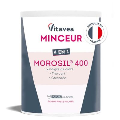 Morosil® 400 mg 4en1 | Avec Vinaigre de cidre & Thé vert | Actif breveté | Stimule le métabolisme | Sans Sucre, Saveur Fruits Rouges | 1 mois | Morosil Poudre | Fabriqué en France | Vitavea