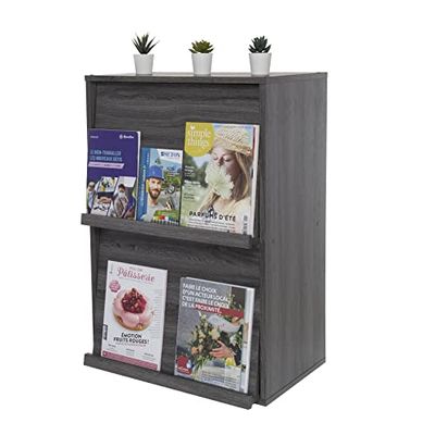 Iris Ohyama, Opbergkast met 2 vouwdeuren / Houten kast / Kantelbaar / Opbergkast, In hoogte verstelbare plank 3,2 cm, Kantoor, Woonkamer - Flap Rack - CHR-2 - Grijs Eiken