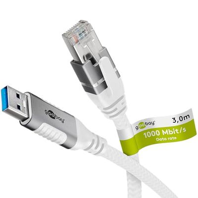 goobay 3 m LAN naar USB-kabel 1 Gbit gegevensoverdracht - USB A 3.0 naar RJ45 Ethernet CAT 6-kabel verbindt routers met notebook of pc - LAN-kabeladapter voor laptop - vervangt USB naar LAN-adapter