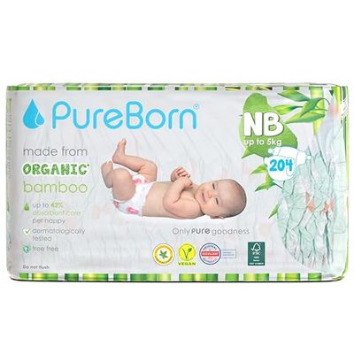 PureBorn Eco Organic Bambusowe pieluchy, Rozmiar Novorodek (