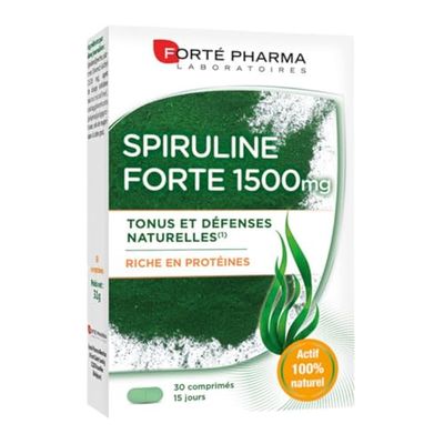 Forté Pharma - Spiruline Forte 1500 - Complément Alimentaire Tonus et Défenses naturelles - Favorise la résistance de l'organisme - Algue riche en protéines - 30 Comprimés, 2/jour