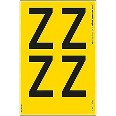 V Safety One Letter Sheet - Z - 18mm Character Height - 300x200mm - Yellow Adhesive Vinyl