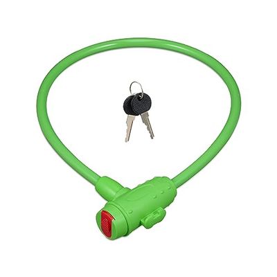 Relaxdays Lucchetto per Bici da Bambino, Catenaccio per E-Bike con 2 Chiavi, Cavo Antifurto, Lunghezza: 70 cm, Verde