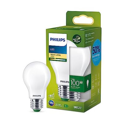 Philips LED Lampadina Goccia Classe A Vetro Smerigliato, 100W, E27, Luce Bianca Calda, Non Dimmerabile