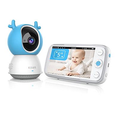 KAWA Baby Monitor, Display HD da 5 pollici e 720P, Conversazione Bidirezionale, Visione Notturna, Batteria da 4.000 mAh, Modalità VOX, Sensore di Temperatura, Segnale Acustico, Ninna Nanna, 300 Metri