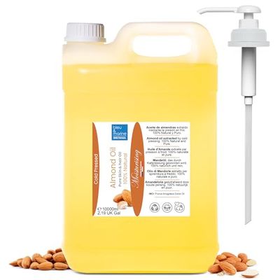 Olio da Massaggio Puro Vegetale di Mandorle Dolci spremuto a freddo. Olio per corpo e per viso. Crema idratante per capelli. Ammorbidente bambini. Anti smagliature. Petto rassodante naturale - 10 L