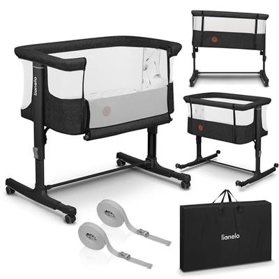 LIONELO Aurora 3-in-1 Babybed tot 9 kg wiegje naast het bed, bijzetbed, Kinderbed, Hoogwaardige matras ech hoogteverstelling en instelling van de helling van de, 4 wielen met rem