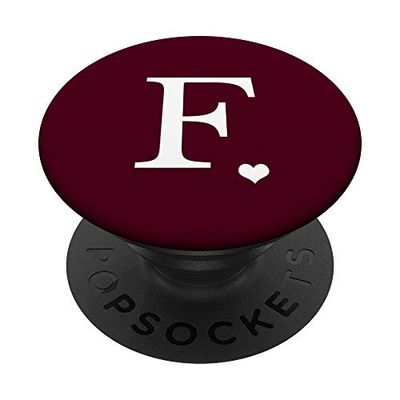 White Initial F Heart Monogram Letter F On Burgundy PopSockets Grip and Stand for Phones and Tablets