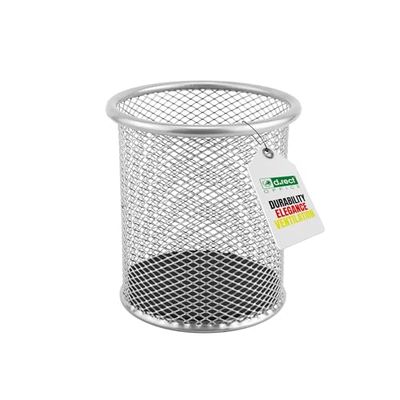 D.RECT 110484 Metalen pennenkoker, pennenhouder rond van draadmetaal, mesh multifunctionele beker voor balpen Ø91 mm zilverkleuren
