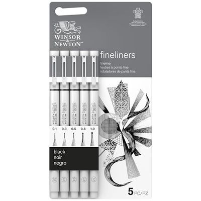 Winsor Newton Fineliner Rotulador calibrado, Puntas surtidas, Negro, Set de 5, Surtido