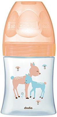 Dodie Sensation + Biberão, anticólicas, de vidro, 150 ml, 0 a 6 meses de idade, com tetina plana e fluxo 1, cerva, bege