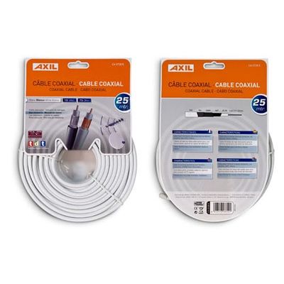VoltShine Câble coaxial blanc 25 m, 19 VATC, idéal pour la transmission de signaux de télévision et la connexion Internet haut débit.
