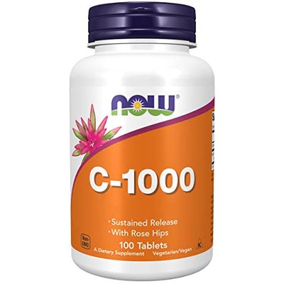 Now Foods, C-1000 with Rosehip, Sustained Release, 1.000mg, 100 Vegan Tablets, Lab-Tested, Vitamin C, Gluten Free, Soy Free, Vegetarian