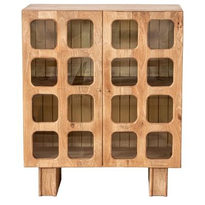 DRW Consoletafel voor de entree met 2 deuren van hout en glas in naturel, 110 x 42 x 92 cm