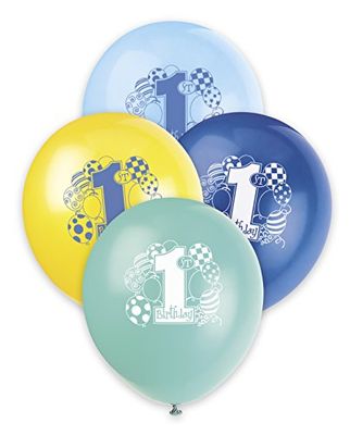 Unique Party - 23955 - Paquet de 8 Ballons en Latex - 1er Anniversaire - Bleu - 30 Cm