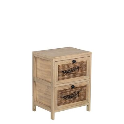 CAJONERA MADERA C/2 CAJONES MIMBRE DECO. HOJA, MADERA PAULOW_40X30X52CM CAJONES:36X28X19CM