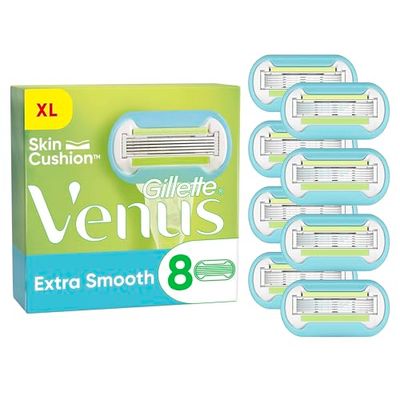 Cuchillas de repuesto para afeitadora Gillette Venus Extra Smooth para mujer, paquete de 8 unidades, 5 cuchillas para un afeitado extremadamente minucioso