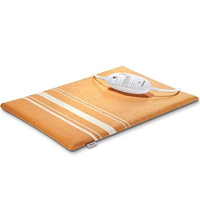 Beurer HK35 Almofada elétrica térmica com capa, aquecimento ultra-rápido, função de desligamento automático 90 minutos, PVC, capa lavável, 3 potências, display iluminado, 40 x 30 cm, laranja