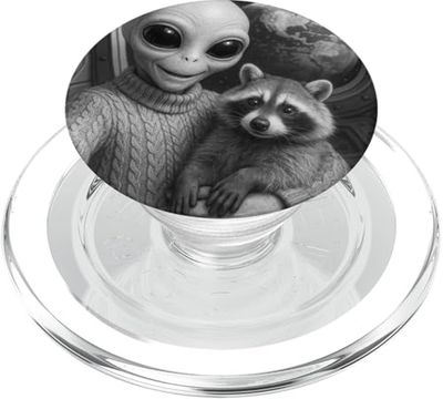 Selfie alienígena con mapache, OVNI y foto de la Tierra, extraterrestre divertido PopSockets PopGrip para MagSafe