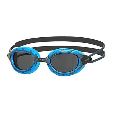 Zoggs Predator Zwembril voor volwassenen, UV-bescherming zwembril, katrol aanpassen Comfort Goggles riemen, mistvrije zwembril lenzen, Zoggs Goggles Volwassenen Ultra Fit, Smoke Gekleurd, Blauw/Zwart,