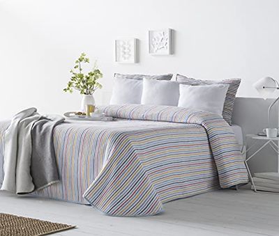 VIALMAN Lichte sprei Sofia 14 met strepenpatroon voor eenpersoonsbed 90 cm | Sprei Jaquard 90 cm | blauwe sprei 180 x 270 cm