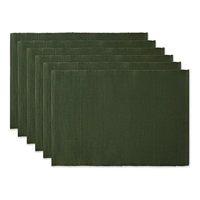 DII Basic Everyday Conjunto de toalhas de mesa individuais caneladas 100% algodão, 13 x 19 polegadas, verde escuro, 6 peças