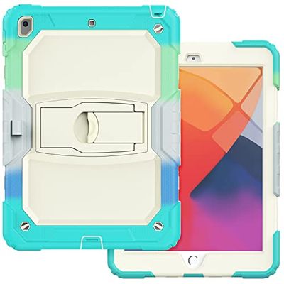 iPad 10.2 2019/iPad 8 10.2 2020 with Support, Durable Hybrid Shockproof Resistant Silicone Protective Case for Three Layer Tablet for Kids (Navy+Blue) Blue