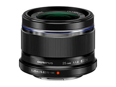 Objetivo Olympus M.Zuiko Digital 25 mm F1,8, comprimento focal fixo rápido, adequado para todas as câmaras MFT (modelos Olympus OM-D & Pen, série G da Panasonic), preto
