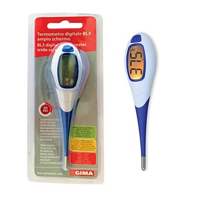 Gima - Digitale thermometer BL3, 20 seconden, groot scherm, flexibele tip, waterdicht, achtergrondverlichting, rood/oranje/groen, 25554