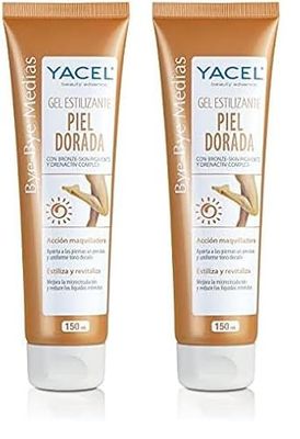 Yacel Bye Bye Medias. Gel Estilizante Piel Dorada. Autobronceador Para Piernas. Acción Maquilladora. Estiliza y Revitaliza | 150ml (Paquete de 2)