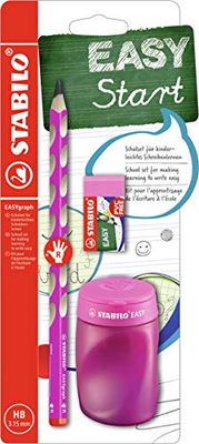 STABILO EASYgraph Kit scolaire pour droitier Rose avec taille-crayon + gomme