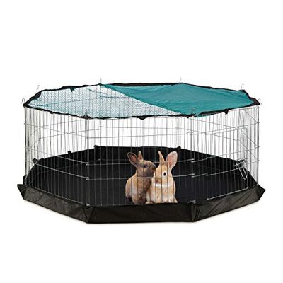Relaxdays Outdoor Enclosure, Small Animal Run, with Floor & Net Cover, 8 Grids, Rabbit, HxWxD: 60 x 150 x 150 cm, Silver, Steel