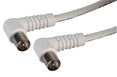 Pro Signal 2m TV Aerial Lead – 90° Coax Plug to 90° Coax Plug, White Right-Angled Coaxial Cable for TV, 75Ω Fly Lead - JR9009A/2M WHITE-ROHS