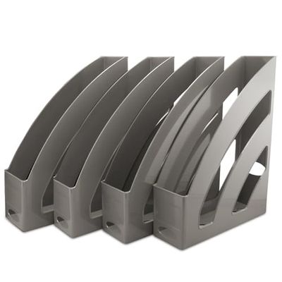 Waytex Set van 4 tijdschriftendeuren, A4, verticale bureau-organizer, hard plastic, grijs