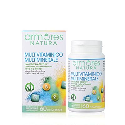 Armores Natura Integratori Alimentari, Multivitaminico Multiminerale, Integratore per Favorire l'Apporto di Vitamine e Sali Minerali all'Organismo, con Fruits & Greens, Vegano, 60 Compresse