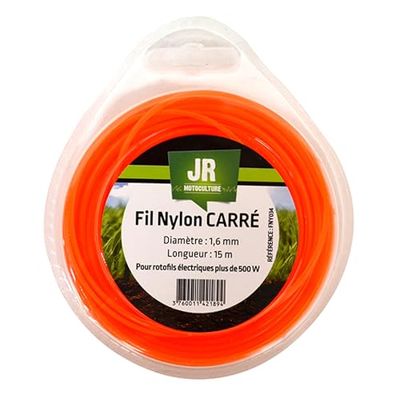 JR Fil nylon 1.6 mm 15 m - Carré - Pour débroussailleuses >500W - Fil performant, léger et résistant pour tous types de travaux - FNY034